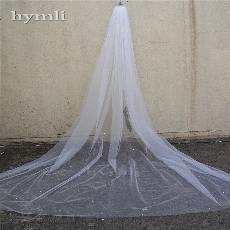 Long Scatter Rhinestones Wedding Veil Cathedral Length Crystal Bridal Veil Black