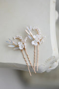 Porcelain Flower Hair Pins Clips Opal Head Pieces Gold Silver Color Hairpins For Brides Women Bridal Jewelry Wedding Accessories