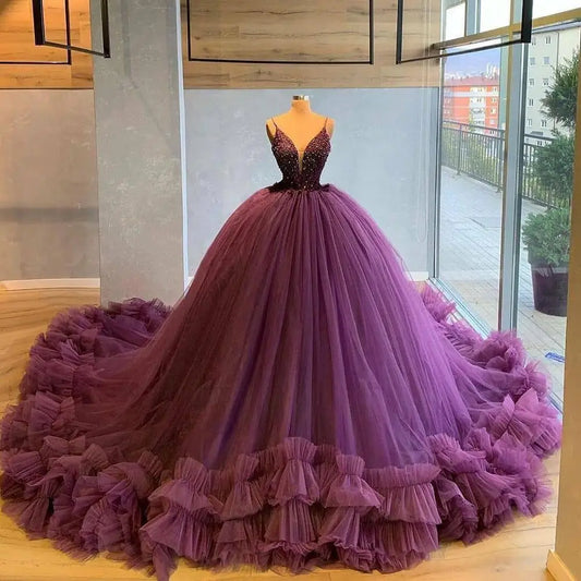 Customized  Tulle Ruffles Party Evening Dresses 2025 Purple Navy Blue Formal Prom Dress Gown Women Plus Size robe de soiree