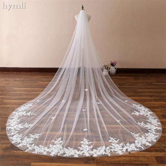 1 Layer Extra Wide Tulle Lace Wedding Veil Cathedral Length Bridal Veil Metal Comb