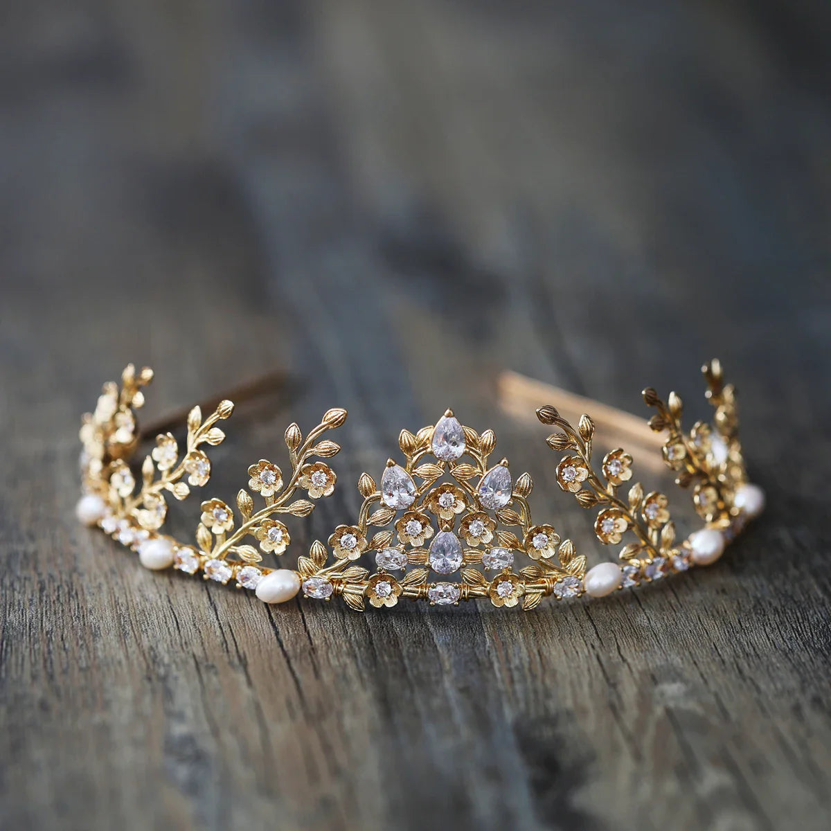 Bridal Hair Jewelry Vintage Tiara Crown Zircon Pearl Headband Headpiece For Brides Princess Queen Hairband Wedding Accessories Default Title