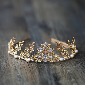 Bridal Hair Jewelry Vintage Tiara Crown Zircon Pearl Headband Headpiece For Brides Princess Queen Hairband Wedding Accessories Default Title
