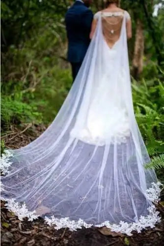 1 Layer Tulle Wedding Cloak Lace Applique Bridal Cape Veil 3M Should Veil White