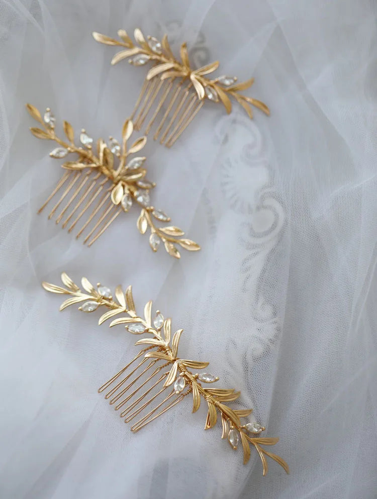 Vintage Gold Color Hair Combs Pins Zirconia Hairpins Brides Bridesmaids Head Pieces Headdress Bridal Jewelry Wedding Accessories