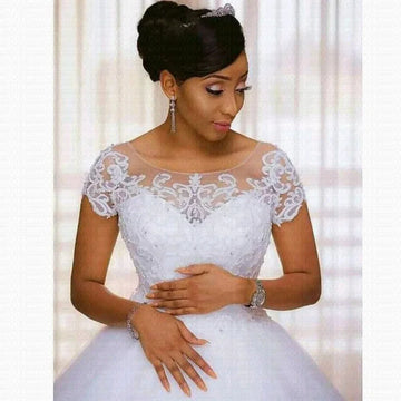 African Wedding Dress O-neck Bridal Dress With Train Lace Up Ball Gown Princess Luxury Lace Wedding Gowns Customize