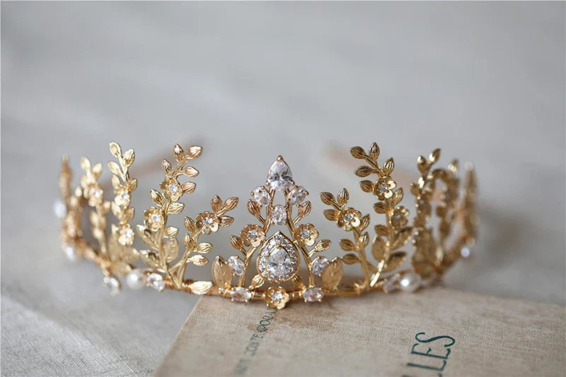 Bridal Hair Jewelry Gold Color Tiaras Flower Crowns Zircon Prom Pageant Headbands Headpiece For Brides Women Wedding Accessories
