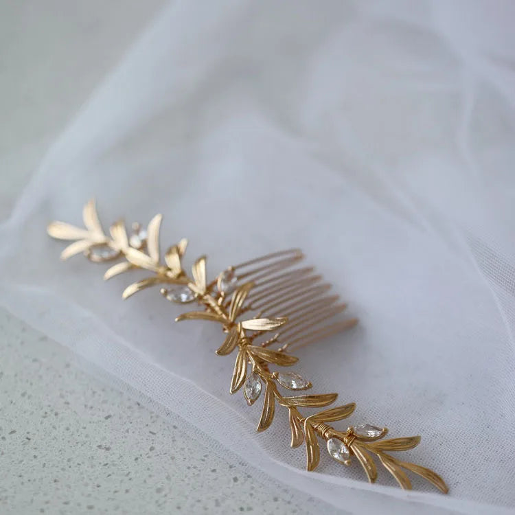 Vintage Gold Color Hair Combs Pins Zirconia Hairpins Brides Bridesmaids Head Pieces Headdress Bridal Jewelry Wedding Accessories c