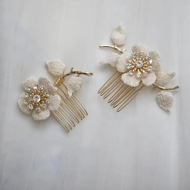 Gold Color Flower Hair Clip Comb Crystal Rhinestones Head Piece Hairpin For Brides Women Bridal Jewelry Wedding Accessories b