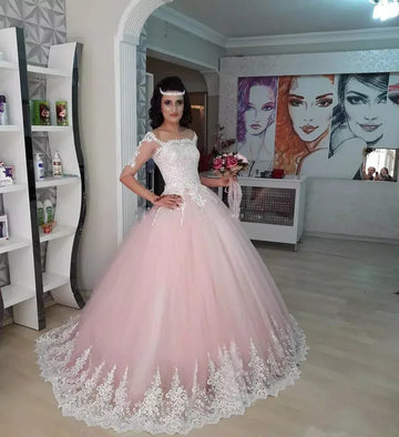 Sweet 16 Year Half Sleeves Ball Gown Quinceanera Dresses Charming Appliques High Neck Court Train Vestido Debutante 15 Anos