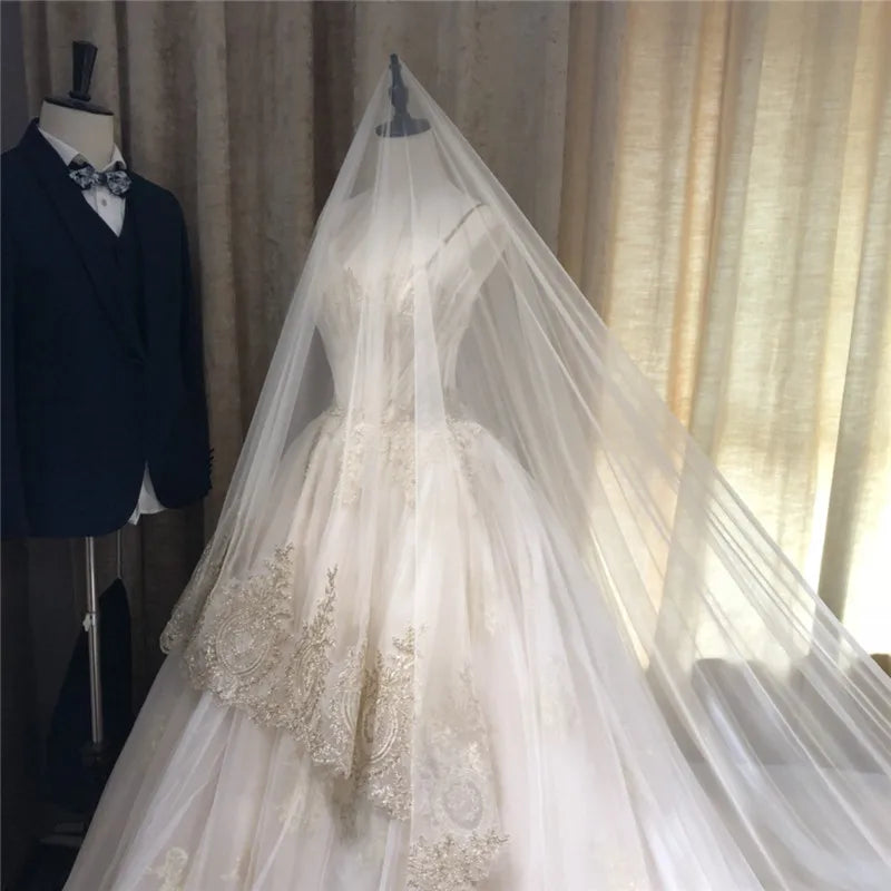 300cm,350cm,500cm Long Wedding Veil One Layer Bridal Veil No Comb Cathedral Veil In White, Ivory, Champagne