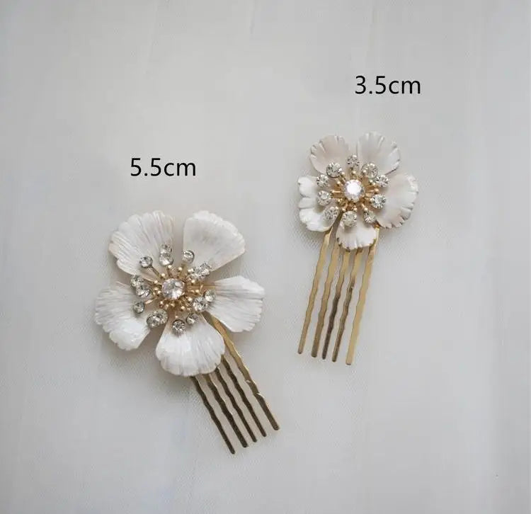Gold Color Flower Hair Clip Comb Crystal Rhinestones Head Piece Hairpin For Brides Women Bridal Jewelry Wedding Accessories a