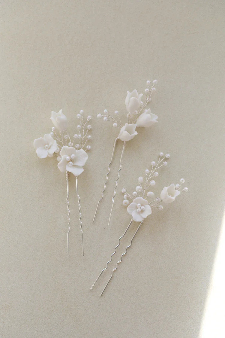 Bridal Jewelry Porcelain Flower Hairpins Silver Color Hair Pin Clip For Brides Bridesmaids Women Head Pieces Wedding Accessories