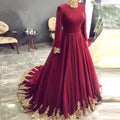 Customized Long Sleeves Burgundy Muslim Wedding Dresses High Neck Applique Arabic Bridal Gowns Vestidos de novia Robe De Mariee Burgundy colors
