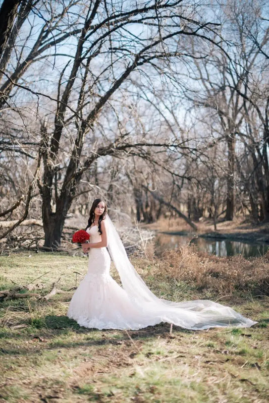 Beautiful Lace Wedding Veil 1 Layer 3M Long Bridal Veil Cathedral Wedding Veil Bridal Accessories in White , Off white , Ivory
