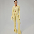 2024 Fashion Slim Knit Pants Set Lapel Flare Long Sleeve Single Breasted Cardigan Sweater & Trousers Two-Piece Set
