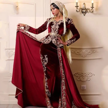 Long Sleeves Traditional Algerian Outfit Mermaid Evening Dress Lace Appliques Muslim Formal Prom Gown Vestidos De Gala