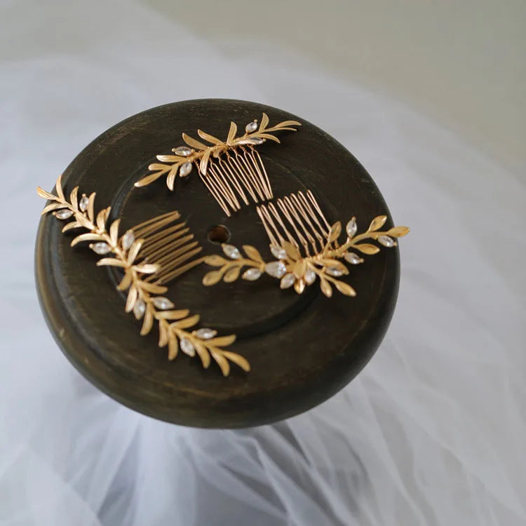Vintage Gold Color Hair Combs Pins Zirconia Hairpins Brides Bridesmaids Head Pieces Headdress Bridal Jewelry Wedding Accessories