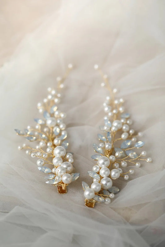 Bridal Jewelry Crystal Rhinestones Opal Hair Clips Pins Pearls Hairpins Brides Bridesmaids Head Pieces Women Wedding Accessories
