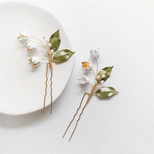 Bridal Accessories Flower Leaf Hair Pin Clip Pearl Gold Color Hairpin For Bride Bridesmaids Headpiece Headdress Wedding Jewelry