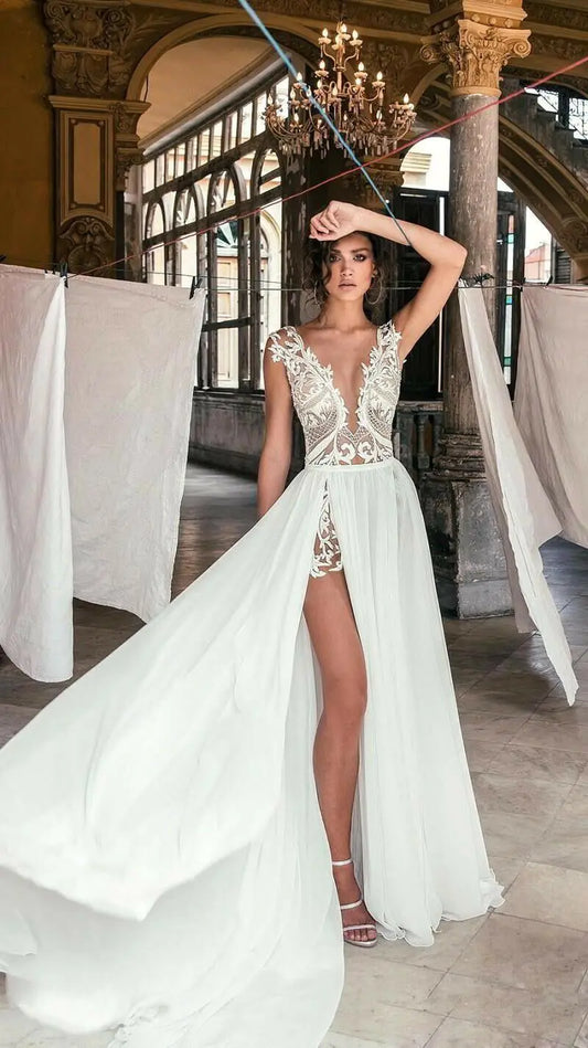 Robes de mariée sexy en V profondeur