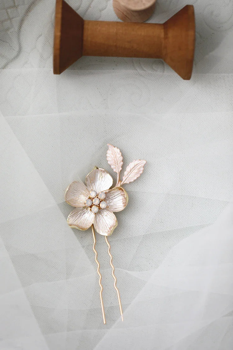 Flower Hair Pin Clip Vintage Head Pieces For Bride Bridesmaids Women Gold Color Hairpins Bridal Jewelry Wedding Accessories