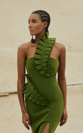 2022 Summer Women One Shoulder Sexy Ruffles Bodycon Mini Dress Bandage Rayon Celebrate Birthday Party Dress Vestido