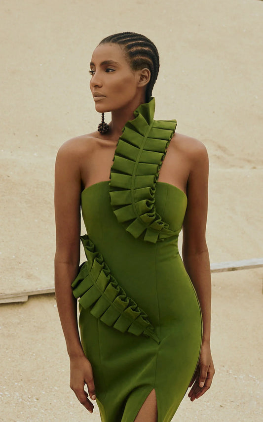 2022 Summer Women One Shoulder Sexy Ruffles Bodycon Mini Dress Bandage Rayon Celebrate Birthday Party Dress Vestido