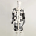Autumn Women'S Houndstooth Tweed 2 Piece Sets Of Sexy Long-Sleeved Round Neck Button Coat + Short Pencil Skirt Party Suits WHITE