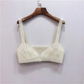 High Street Deep V Neck Pearl Vest Women Fashion Crop Top Ladies White Sleeveless Sexy Club Tank Top Blusas WHITE One Size