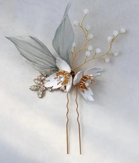 Flower Leaf Headband Headpieces Crystal Pearl Hair Comb Pins Bridesmaids Bride Hairband Crown Wedding Accessories Bridal Jewelry e