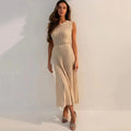 2024 Listing Elegant Striped Knit Dress Women O-neck Sleeveless A-line Dresses Club Evening Party Midi Vestido