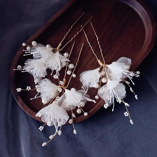 Flower Floral Headbands Hairbands Bridesmaids Pearl Headpieces Headdress Hair Pins Clip Bride Bridal Jewelry Wedding Accessories
