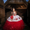 Charro Red Quinceanera Dresses Mexican Tiered Ruffles Masquerade Sweet 16 Dress Luxury Vestidos De 15 Años Birthday Customized
