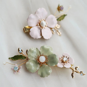 Bridal Jewelry Pink Flower Hairpins Crystal Hair Clips Pins Headpieces For Brides Women Girl Headdress Wedding Accessories c