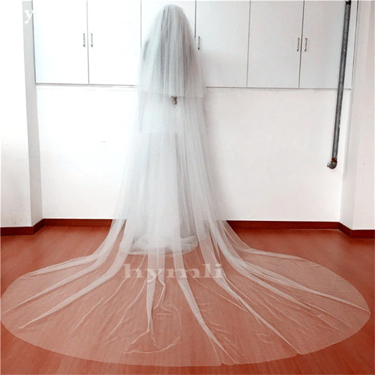 2 Layer Soft Tulle Wedding Veil Cut Edge Long Bridal Blusher Veil in White ,Off White , Ivory , Champagne Champagne