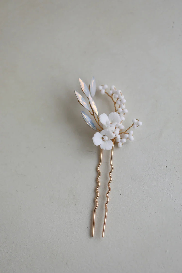 Porcelain Flower Hair Pins Clips Opal Head Pieces Gold Silver Color Hairpins For Brides Women Bridal Jewelry Wedding Accessories gold color
