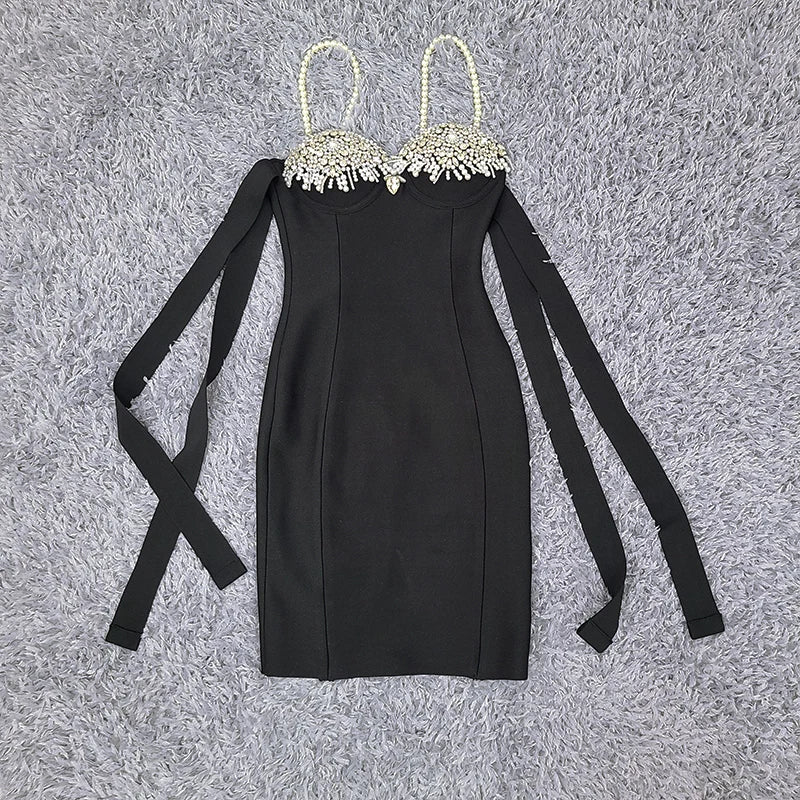 Women's Summer Style Ladies HL Bandage Dress Strap Fashion Sexy Bodycon Mini Dress Evening Party Dress Vestido black