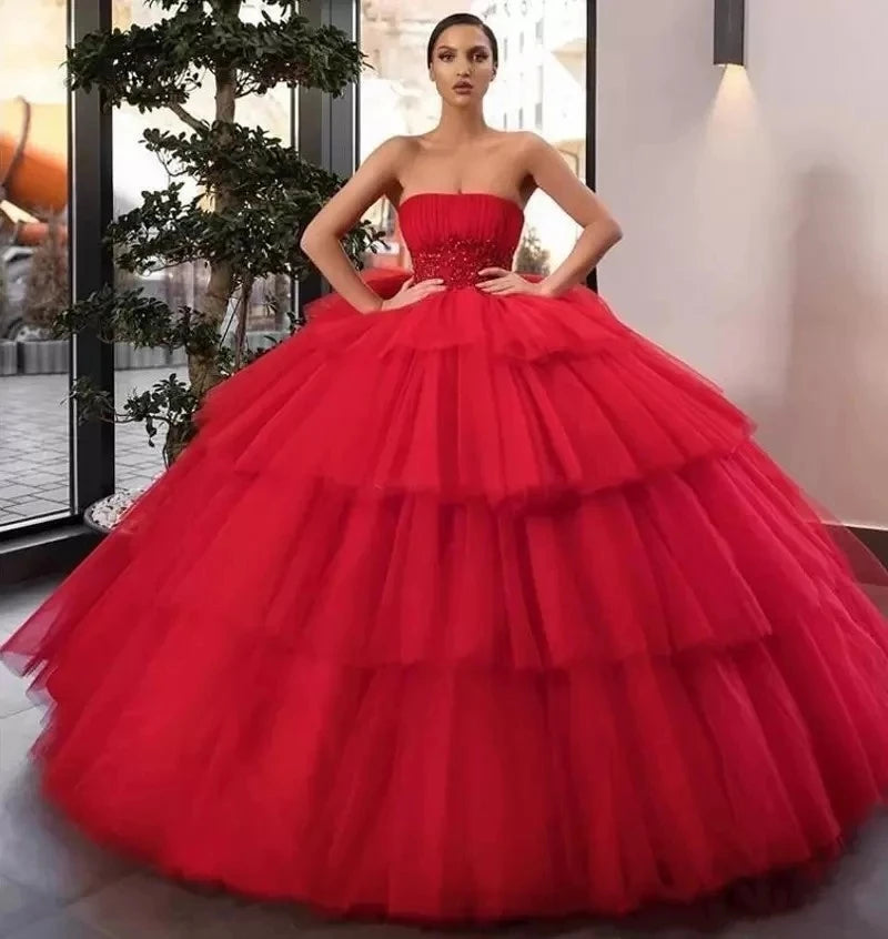 Strapless Ball Gown Quinceanera Dresses Vestidos De 15 Anos Fashion Stratification Skirt Princess Party Gowns