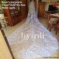 White / Ivory Lace Wedding Veil 2 Layer 5 Meters Long Bridal Veil Church Veil Blush Veil with Metal Comb White