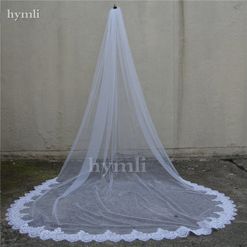 Cathedral Length Bridal Veil 1 Layer Long Lace Wedding Veil with Sequins for Brides Ivory 300cm