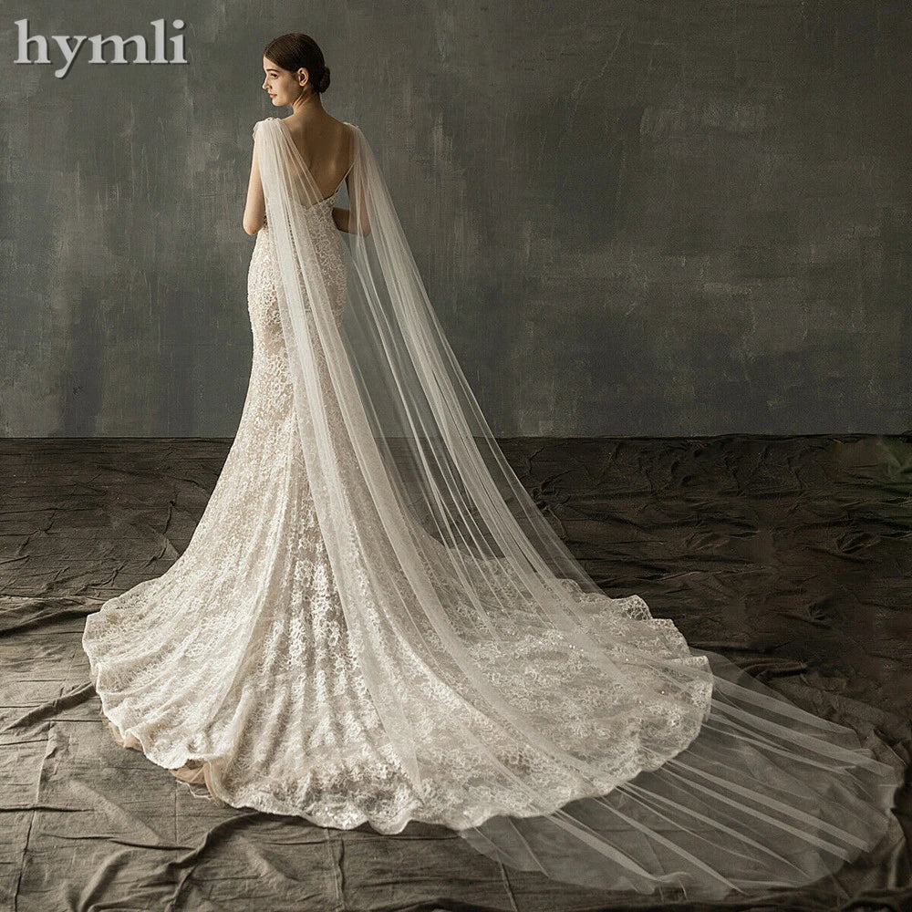 Soft Bridal Cape Veil with Diamond Appliques on Shoulder Wedding Cloak Elegant Bridal Accessory