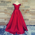 Customized Red Long Satin Prom Gowns Sexy V Neck Vestidos Open Back Vintage Evening Dresses 2025 Women Formal Party Dress black