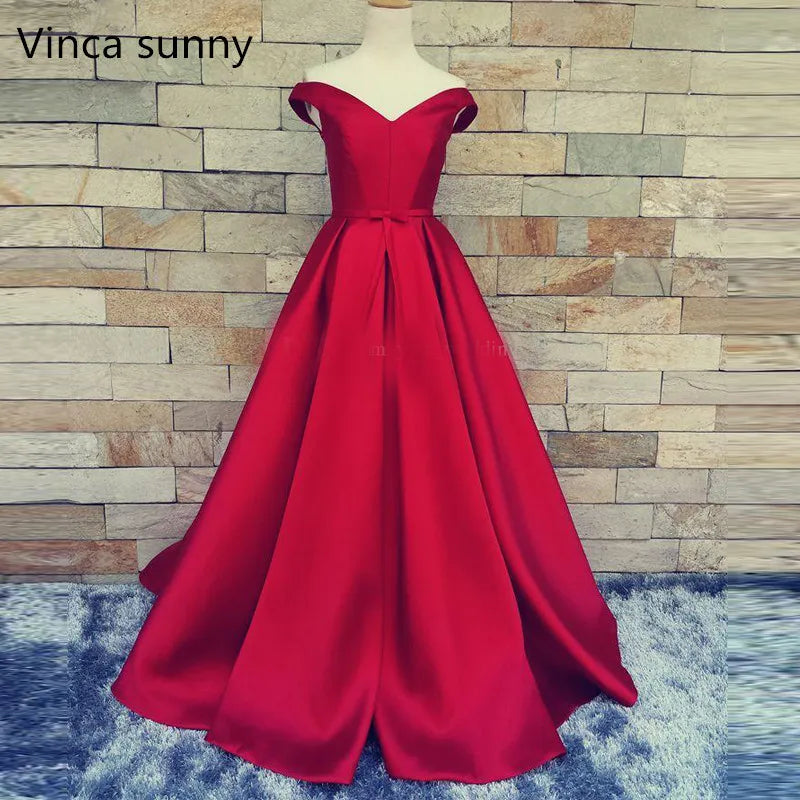 Customized Red Long Satin Prom Gowns Sexy V Neck Vestidos Open Back Vintage Evening Dresses 2025 Women Formal Party Dress black