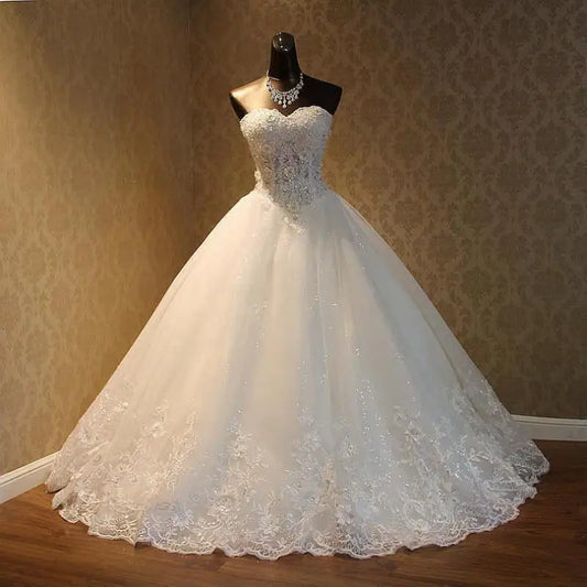 High Quality See-Through Sexy Strapless Lace Up Wedding Dresses Ball Gowns Vestidos De Novia Plus Size Customized Dress