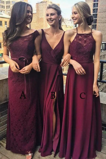 Customized Three Styles A-Line Bridesmaid Dresses Floor-Length Bridesmaid Dress Lace dress for wedding party Burgundy dress Khaki 22W