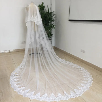 2 Layer Cathedral Wedding Veil 3m Long Lace Bridal Veil with Comb Elegant White Bridal Accessory