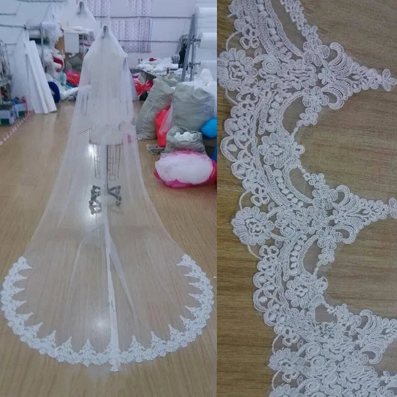 1 Layer Cathedral Length Bridal Veil 3M Lace Wedding Veil main image 1