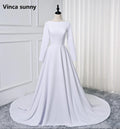 Customized Soft Satin Muslim Wedding Dress Long sleeve A Line Simple Bridal Gown robe de mariage 2025 Vestido De Noiva Champagne