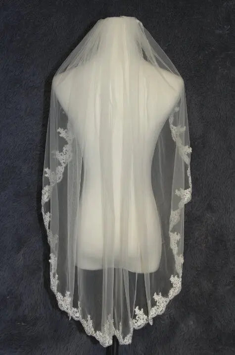 1 Layer Fingertip Bridal Veil Lace Edge Wedding Accessories in White ,Ivory ,Off-white