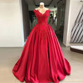 Customized Princess Ball Gown Prom Dress V Neck Red Wedding Party Dress With Beaded Lace Appliques Elegant Satin Evening Gowns Blue